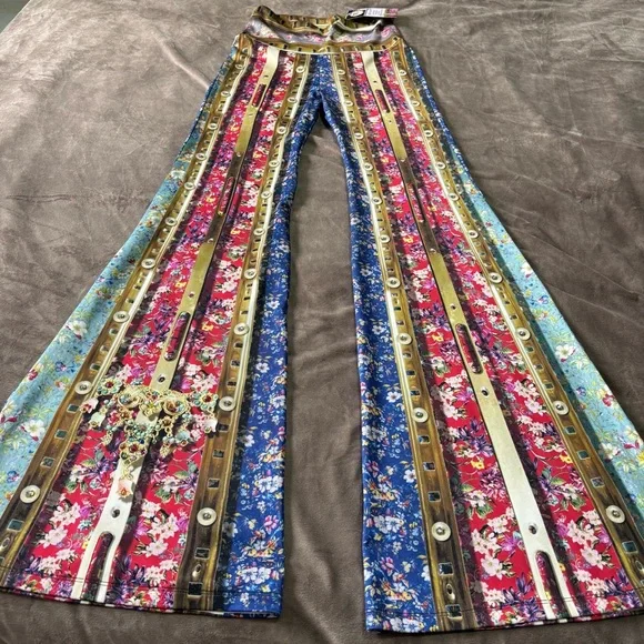NWT IPGN Women’s Flare Pants Colorful Luxury Material Embellished/Crystals Boho - Picture 3 of 13